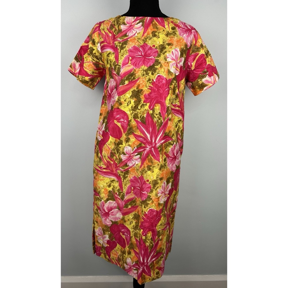 1960s Tropical Floral Dress -Hawaiian Dress -Vintage Lawn Dress - Size 6- Pocket